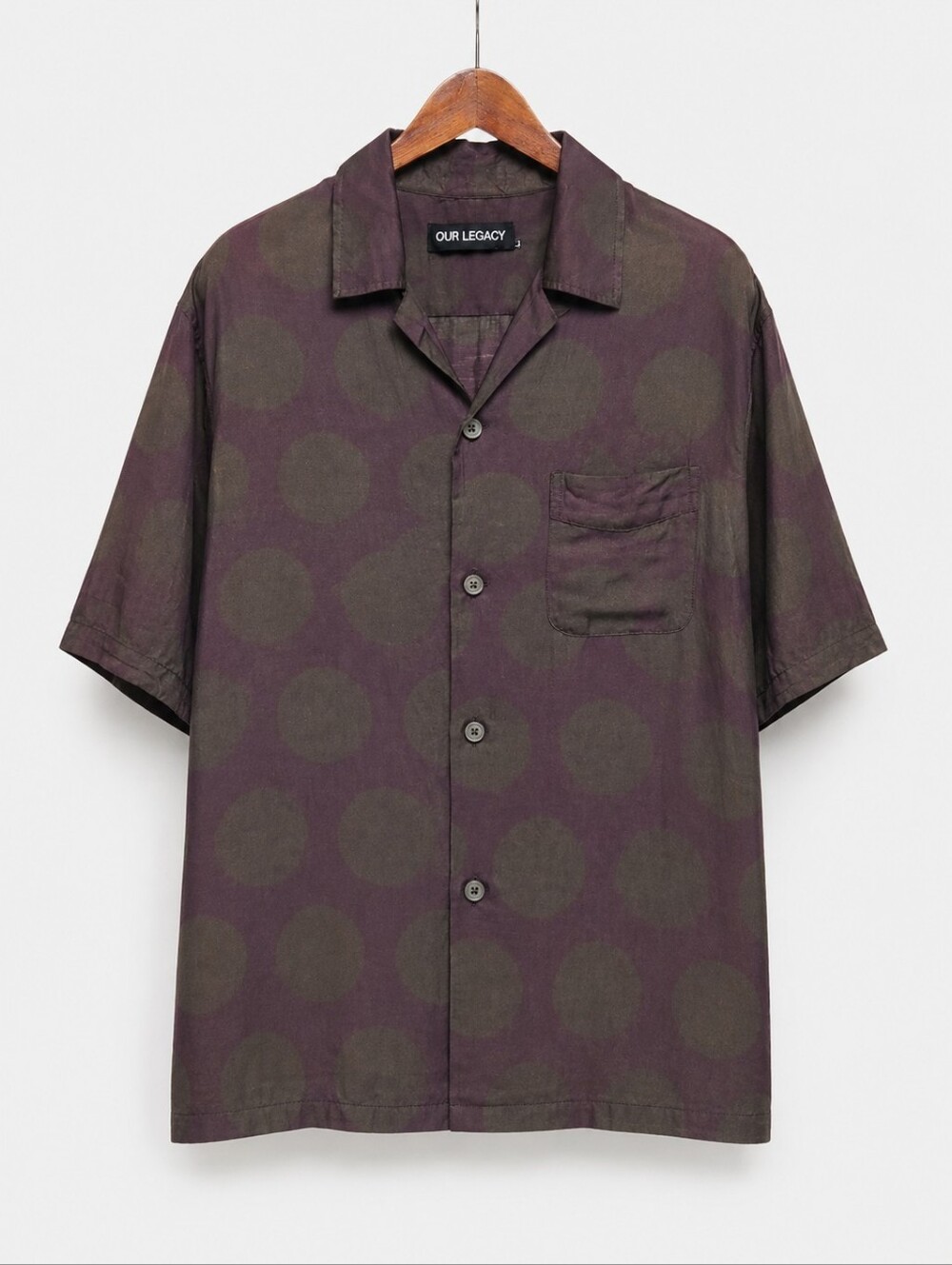 OUR LEGACY | Silk-Blend Dotted Short Sleeve Shirt | Brown Purple | IT 46 / S NWT